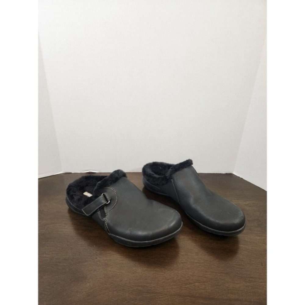 Clarks Collection Mules Clogs Fur Lined Adjustable Buckle Black Womens‎ 9.5